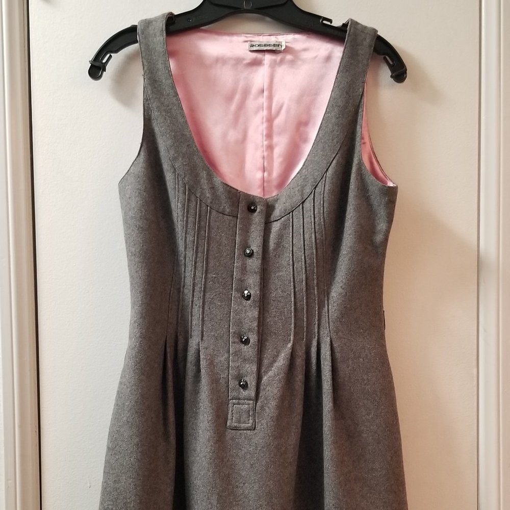 Rosasen vintage style sleeveless pleated dress button front Rhine stone buttons